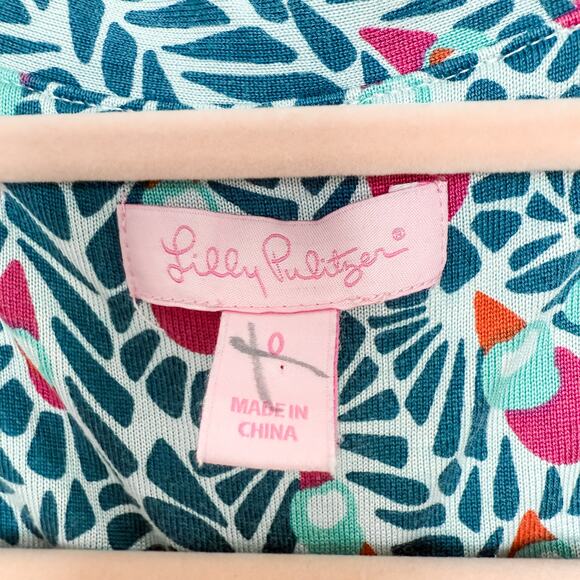 Lilly Pulitzer Feather Print 100% Silk Stretch Flare Dress Womens Size 0 - Picture 4 of 7